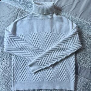 Truth White Turtleneck Sweater with Chevron Pattern